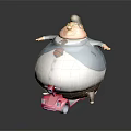 Chubby Cartoon Character Wearing Blue Coat White Shirt and Striped Tie on Red Scooter