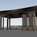 Traditional Chinese Garden Pavilion With Curved Roof Carved Details And Wooden Bench