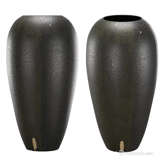 Two Black Leather Textured Vases With Fresh Flowers For Indoor Home Decoration 3d model 
