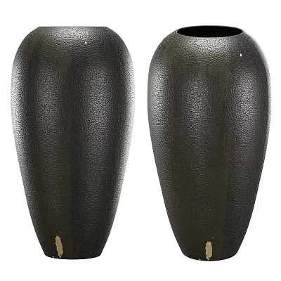 Two Black Leather Textured Vases With Fresh Flowers For Indoor Home Decoration 3d model