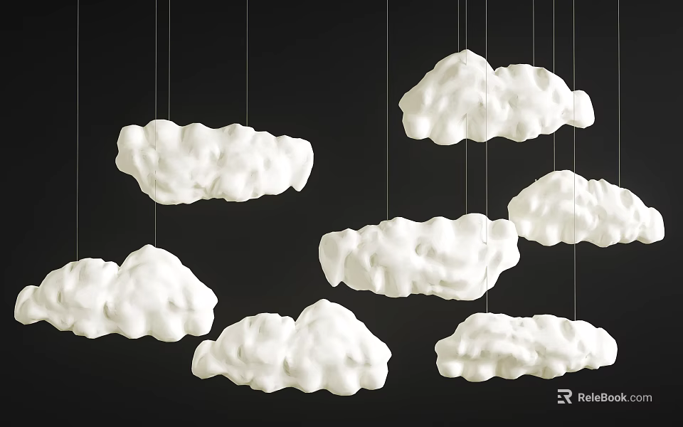 White Cloud Shaped Chandeliers Hanging On Dark Background For Modern Decor 3d model