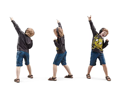 Man In Black Hoodie Blue Shorts And Sandals Pointing In Different Angles 3d model