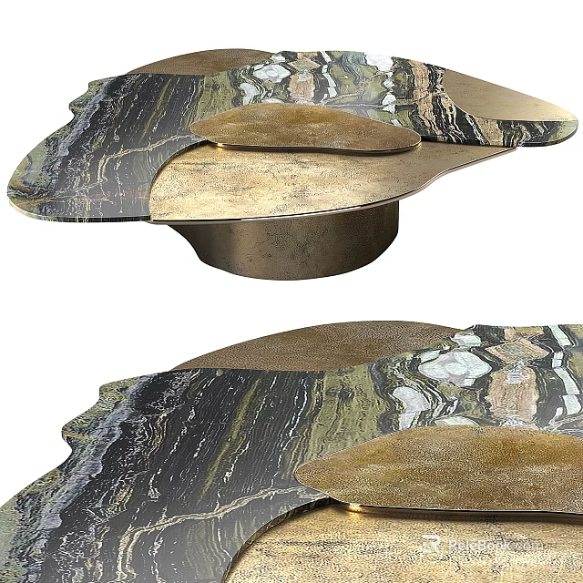 Elegant Modern Coffee Table With Marbled Surface And Metallic Gold Base Design 3d model