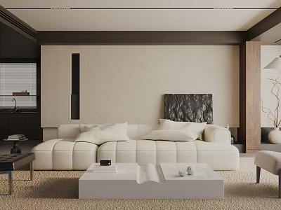 Modern Living Room Interior With Plush White Sofa Coffee Table Wall Art And Neutral Tones 3d model