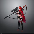 Red Clad Fantasy Character And Mythical Creature With Battle Weapon