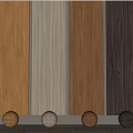 Interior Wall Panels In Various Wood Tones With Decorative Spheres Green Plant And Wooden Flooring