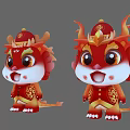 Red Dragon Shaped Dolls With Gold Decorations And Cute Expressions In Traditional Style
