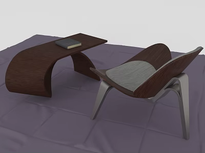 Modern Wooden Leisure Chair With Gray Cushion And Matching Table With Book 3d model
