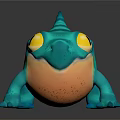 Adorable 3D Turquoise Creature with Yellow Eyes Orange Belly and Spiked Back Design