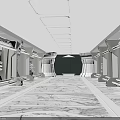 Modern Corridor Interior With White Ceiling Square Lights Marble Floor Blue Lighting And Green Door