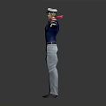 3D Character Model With Blue Tight Shirt Cap Red Scarf Blue Belt And Arms Outstretched