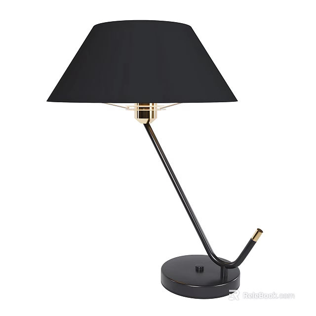 Modern Black Table Lamp With Curved Metal Arm And Round Base Design 3d model 