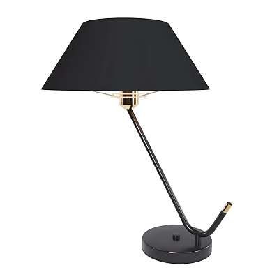 Modern Black Table Lamp With Curved Metal Arm And Round Base Design 3d model