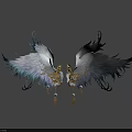 Elegant White Feather Wings With Golden Decorations And Beaded Tassels