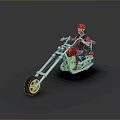 Classic Red Chopper Motorcycle With Red Helmet Rider Riding