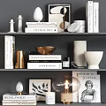 Modern Decorative Ornament Set with Vases Books Candle Holders Bowl and Picture Frame on Shelf