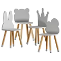 Kids Wooden Desk with Light Gray Surface and Cloud Crown Rabbit Ear Chairs