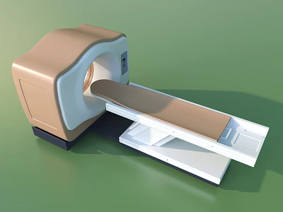 Modern Medical Imaging Scanner With Brown White Casing And Sliding Examination Table 3d model