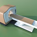Modern Medical Imaging Scanner With Brown White Casing And Sliding Examination Table