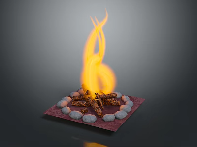 Outdoor Fire Pit With Burning Flames Surrounded By Stones On Red Square Base 3d model