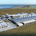 Modern Large Scale Industrial Factory With Multiple Buildings Near Coastal Grassland
