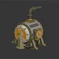 Industrial Mechanical Pump Equipment With Circular Body Yellow Gray Stand And Metal Pipe