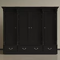 Classic Black Wooden Wardrobe With Four Doors And Three Drawers