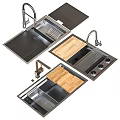 Modern Stainless Steel Kitchen Sink With Wooden Cutting Board And Faucet Design