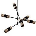 Modern Multi Branch Chandelier Featuring Hexagonal Mesh Shades and Black Metal Frame 3d model