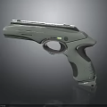 Futuristic Sci Fi Pistol With Sleek Metallic Grip And Trigger Design