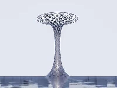 Modern Spiritual Fortress Structure With Intricate Lattice Design And Water Reflection 3d model