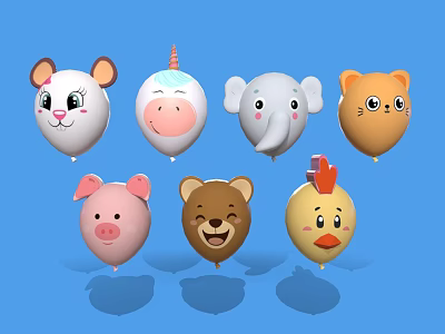 Daily Life Cute Animal Shaped Balloons With Mouse Unicorn Elephant Cat Pig Bear Chicken 3d model