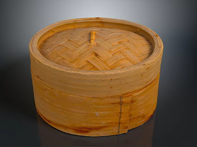 Round Traditional Bamboo Steamer with Woven Lid for Daily Kitchen Use 3d model