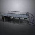 Modern Minimalist Industrial Metal Platform Structure With Spiral Staircase And Railing