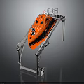Orange Marine Lifeboat Mounted on Heavy Duty Metal Support Frame for Emergency Rescue Operations