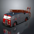 Vintage Fire Truck With Red And Gray Body Ladder On Top And Red Wheels