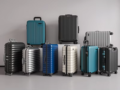 Various Colored Hard Shell Suitcases With Telescopic Handles And Rolling Wheels 3d model