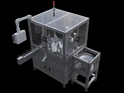 Automated Industrial Equipment With Mechanical Arm Transparent Enclosure And Conveyor System 3d model