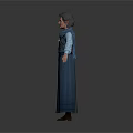 Elderly Woman Wearing Blue Dress And Blue Vest Standing With Arms Outstretched On White Background