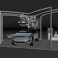 Modern Car Showroom Display Area With Silver Vehicle Large Screen And Green Plants