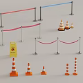 Public Facilities with Red Rope Barriers Traffic Cones and Yellow No Parking Sign