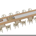 Modern Wooden Tea Table and Rattan Chairs with Tea Set and Natural Design Elements