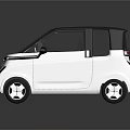 White Small City Car With Black Roof And Modern Minimalist Urban Design
