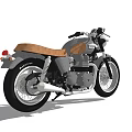 Vintage Gray Motorcycle With Brown Seat Round Headlight And Chrome Exhaust