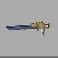 Blue And Golden Chainsaw Sword Weapon With Mechanical Structure And Chain