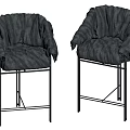 Stylish Black Bar Stools With Plush Upholstery And Metal Frame Design 3d model