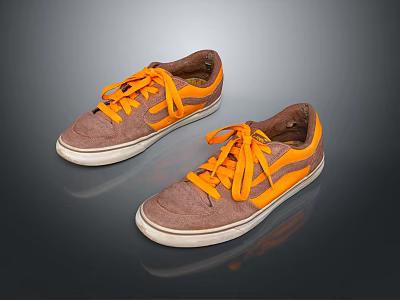 Casual Shoes With Brown Upper Orange Laces And White Rubber Soles 3d model