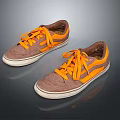 Casual Shoes With Brown Upper Orange Laces And White Rubber Soles