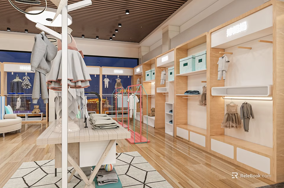 Stylish Fashion Clothing Store Interior With Open Display Racks And Apparel Collections 3d model 