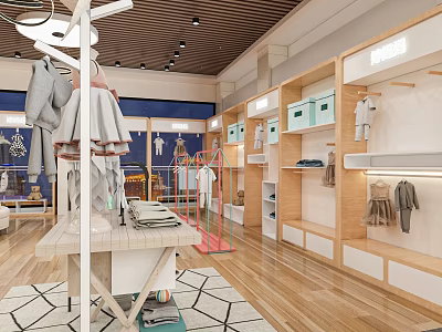 Stylish Fashion Clothing Store Interior With Open Display Racks And Apparel Collections 3d model